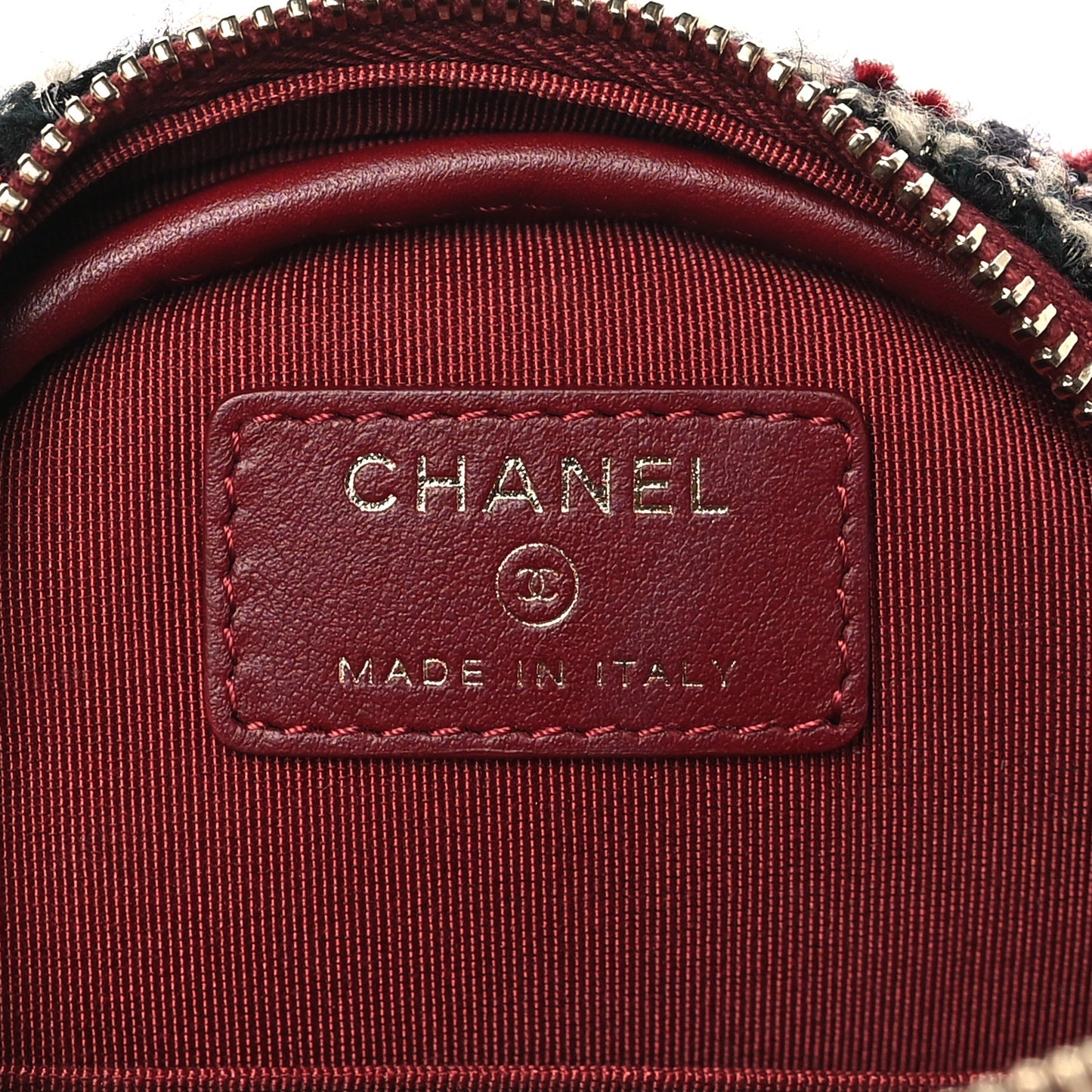 Tweed Quilted Round Clutch With Chain Red