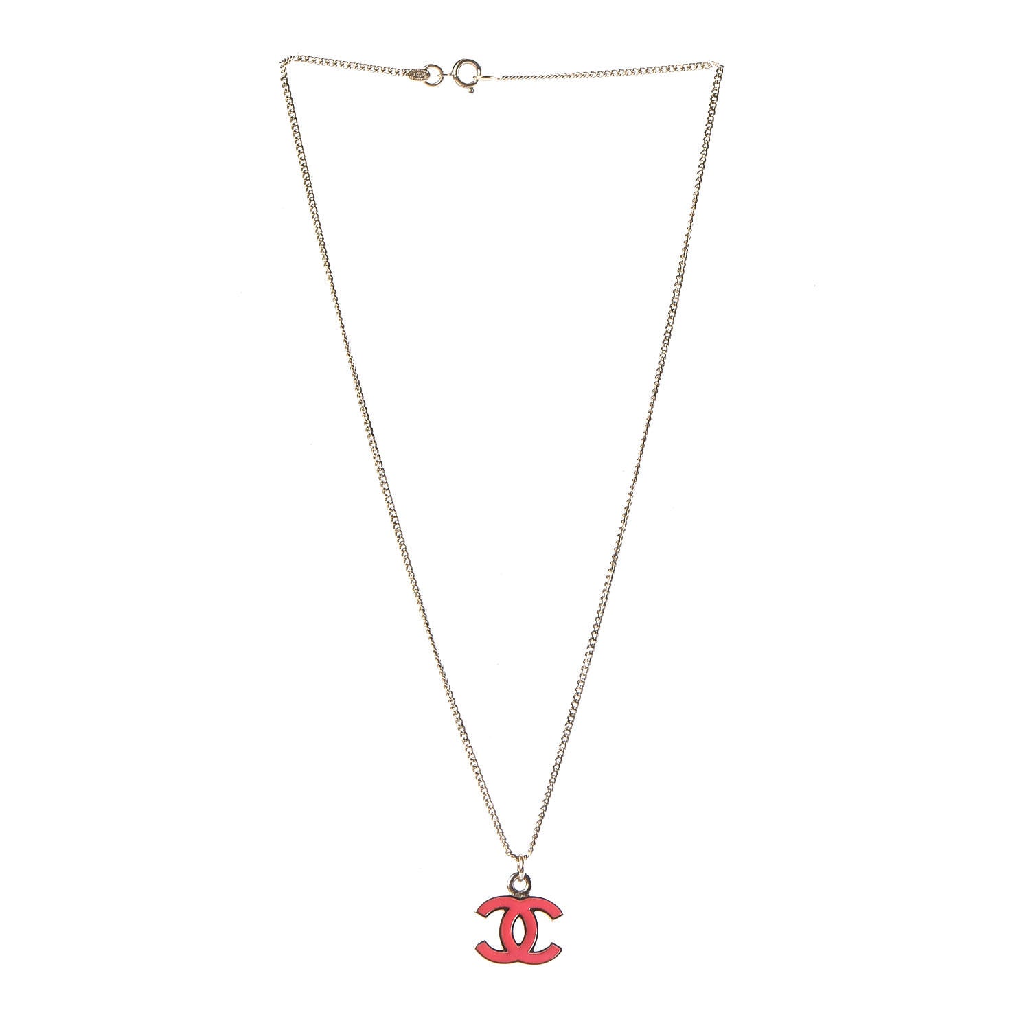 Chanel Enamel CC Necklace Gold Dark Pink 3 of 6