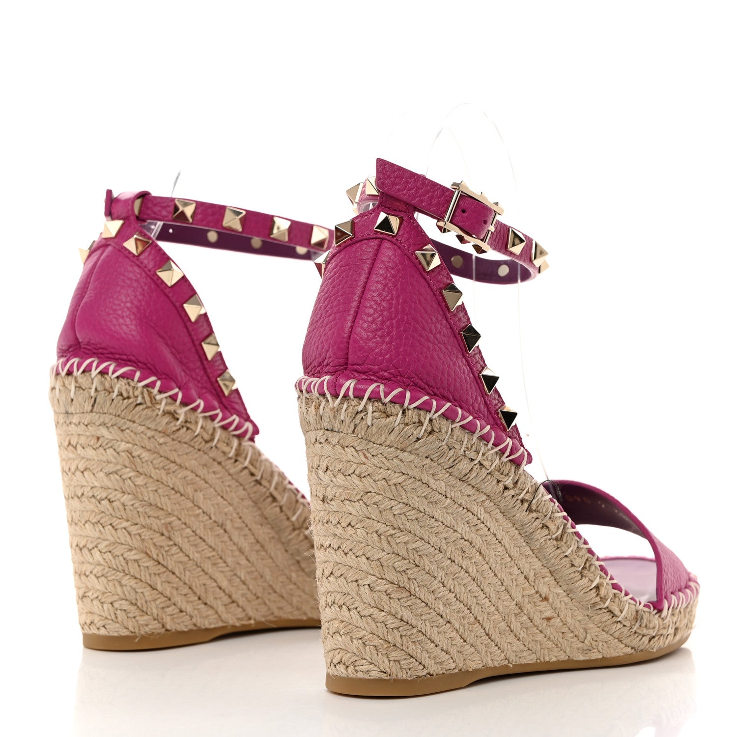 Valentino Garavani Grained Calfskin Rockstud Ankle Strap Espadrille 15/105mm Wedge Sandals 38 Rose Violet Prune 4 of 9