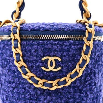 Chanel Tweed Quilted Afternoon Tea Top Handle Vanity Case With Chain Purple 8 of 11