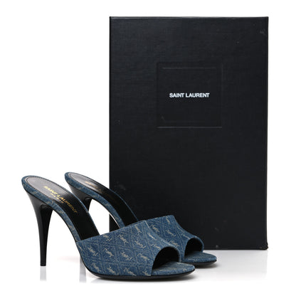 Saint Laurent Denim Monogram La 16 Mule Sandals 38 Blue Jeans 11 of 11