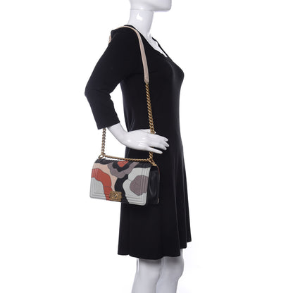 Chanel Lambskin Suede Patchwork Medium Act I Camellia Boy Flap Charcoal Brown Pink 2 of 5