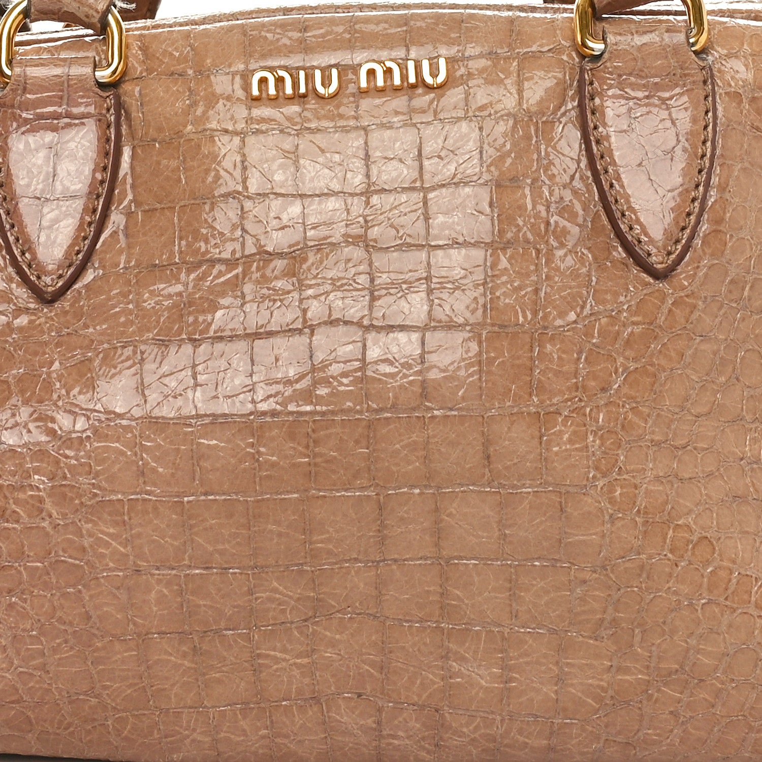 Miu Miu Calfskin Crocodile Embossed Shoulder Bag Beige 7 of 10