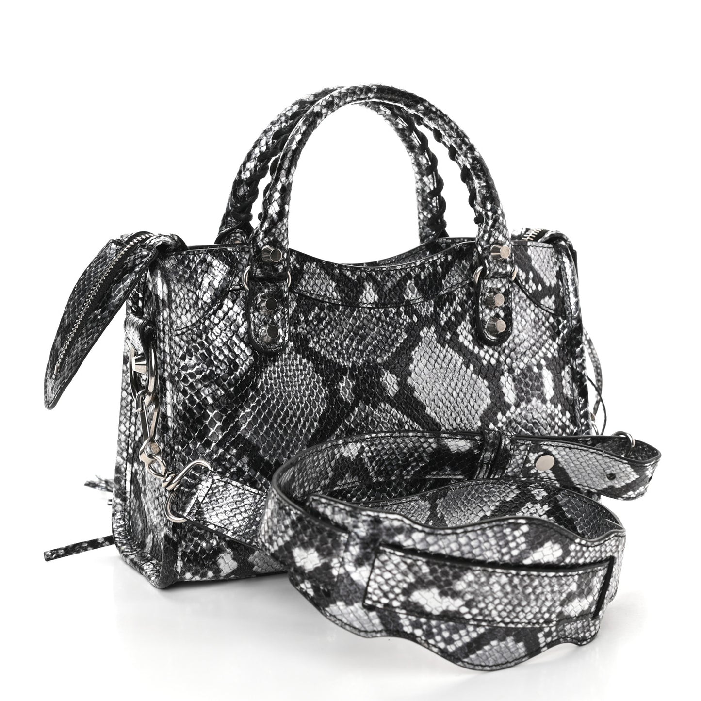 Metallic Calfskin Snakeskin Embossed Classic Silver Hardware Mini City Silver
