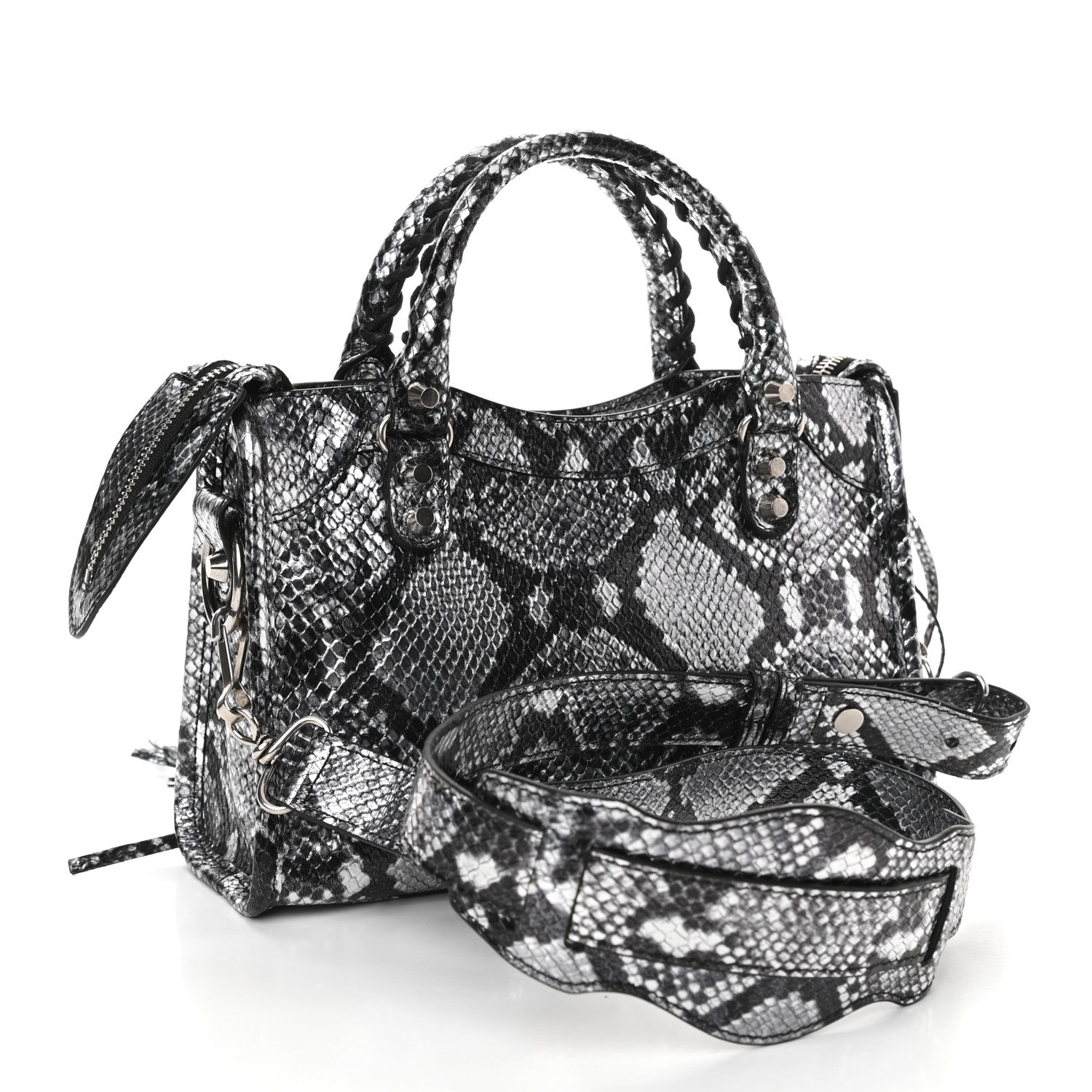 Balenciaga Metallic Calfskin Snakeskin Embossed Classic Silver Hardware Mini City Silver 3 of 10