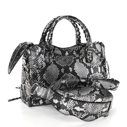 Balenciaga Metallic Calfskin Snakeskin Embossed Classic Silver Hardware Mini City Silver 3 of 10