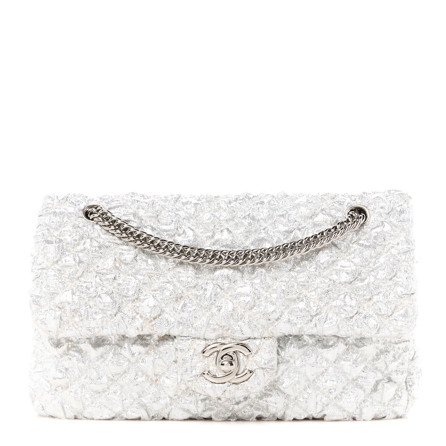 Chanel Metallic Lame Quilted Small Double Flap Silver 1 of 12