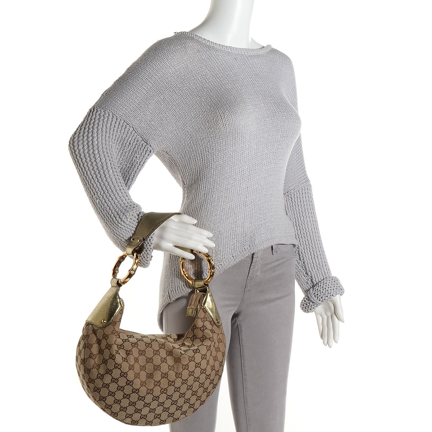 Gucci Monogram Bamboo Ring Hobo Gold 2 of 7