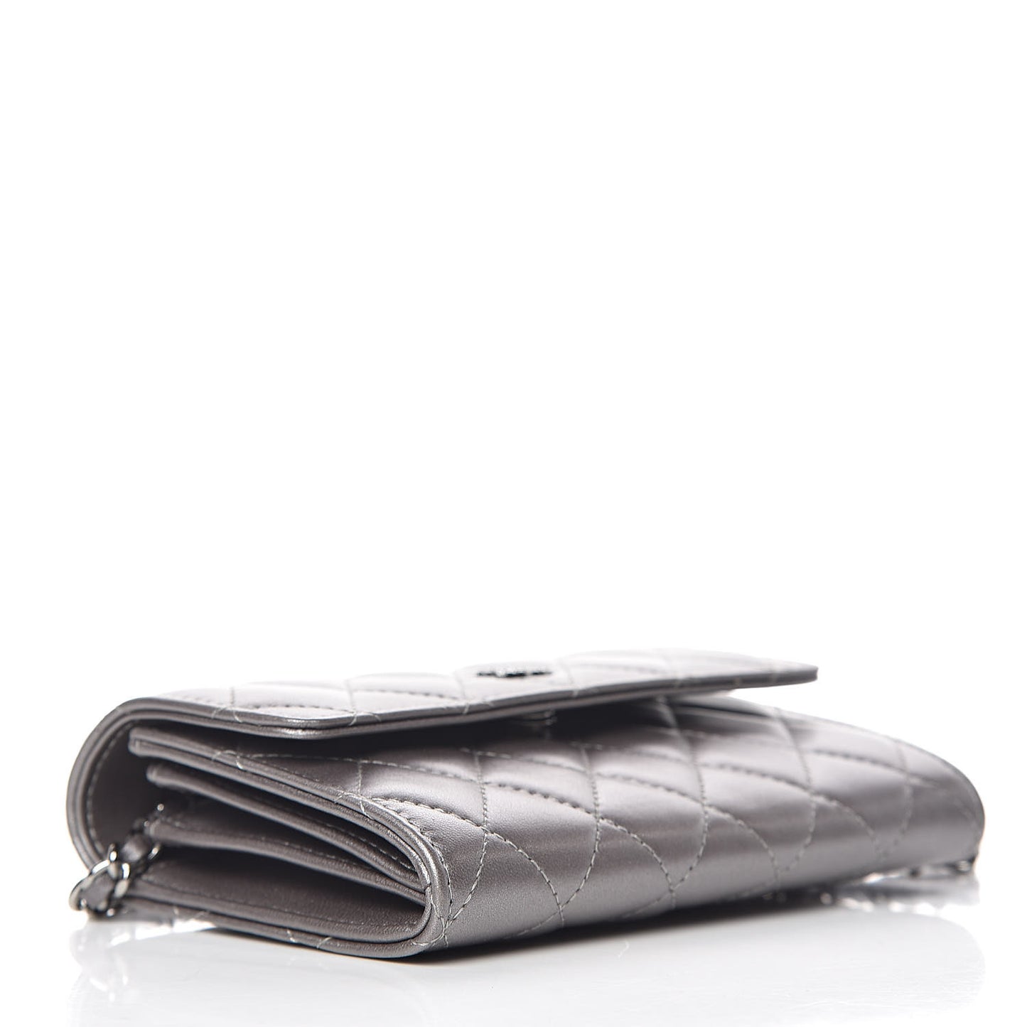 Lambskin Quilted Pearl My Shoulder Mini French Wallet On Chain WOC Silver