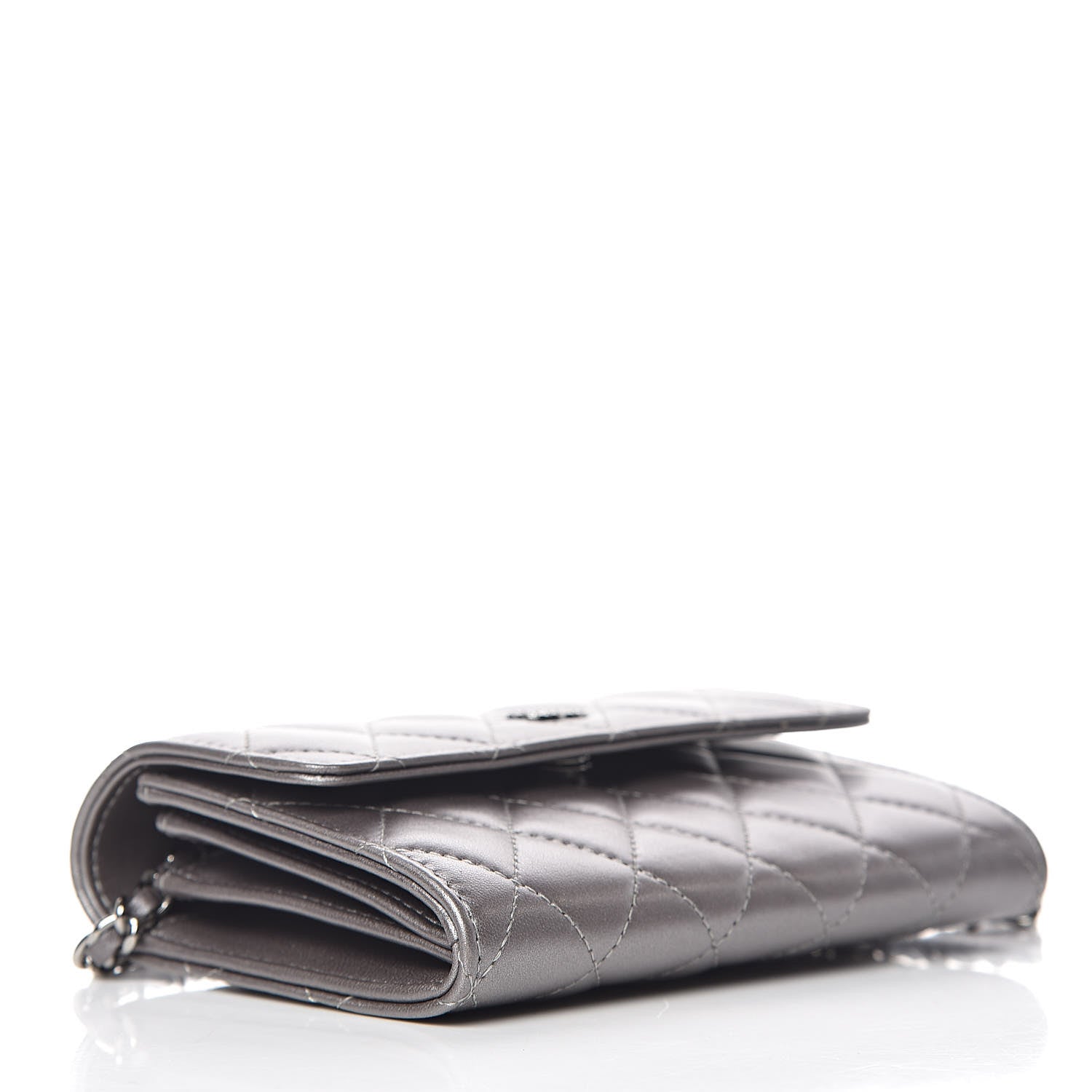 Chanel Lambskin Quilted Pearl My Shoulder Mini French Wallet On Chain WOC Silver 4 of 13