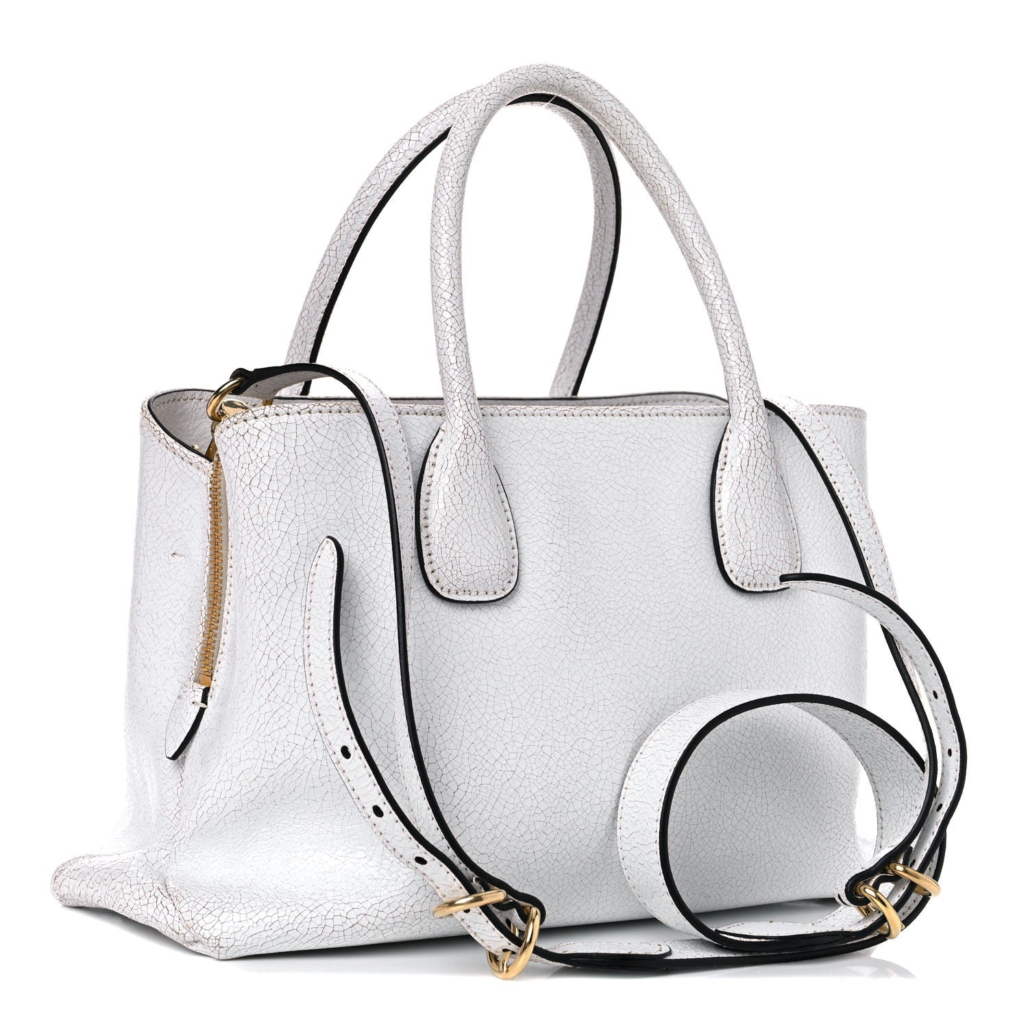 Miu Miu Calfskin Craquele Shopping Bag White 3 of 16
