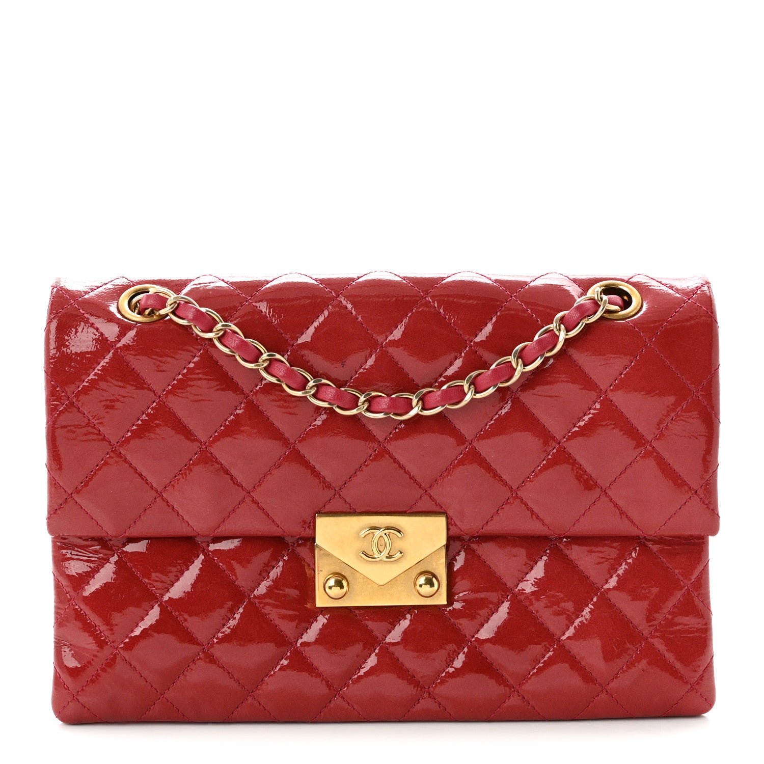 Chanel Patent Goatskin Quilted Small 3 Pocket Accordion Flap Red 1 of 10