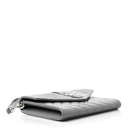 Saint Laurent Grain De Poudre Textured Mixed Matelasse Triquilt Monogram Clutch Storm 4 of 10