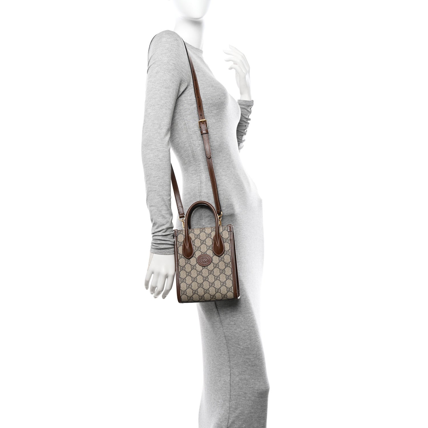 Gucci GG Supreme Monogram Azalea Calfskin Mini Retro Interlocking G Tote Bag Beige Ebony Brown Sugar 2 of 15
