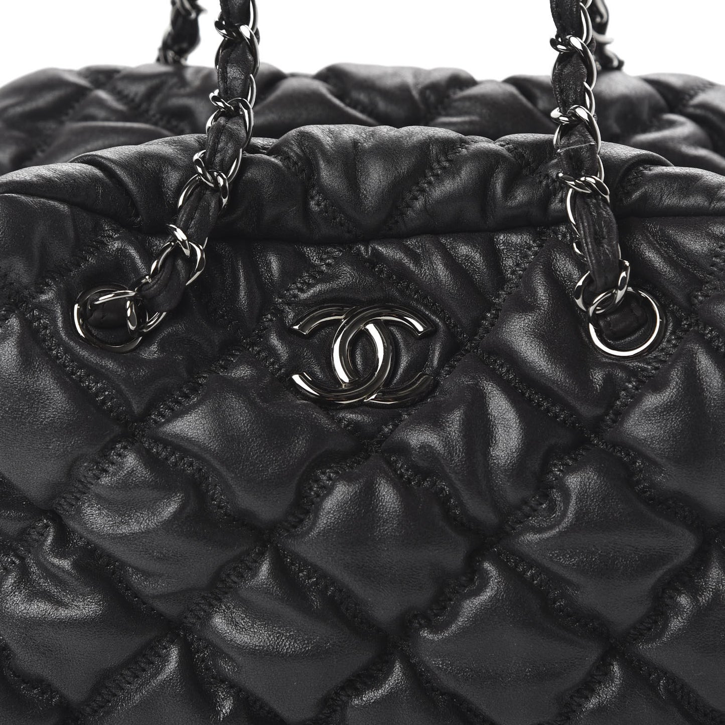 Lambskin Bubble Quilt Bowler Black