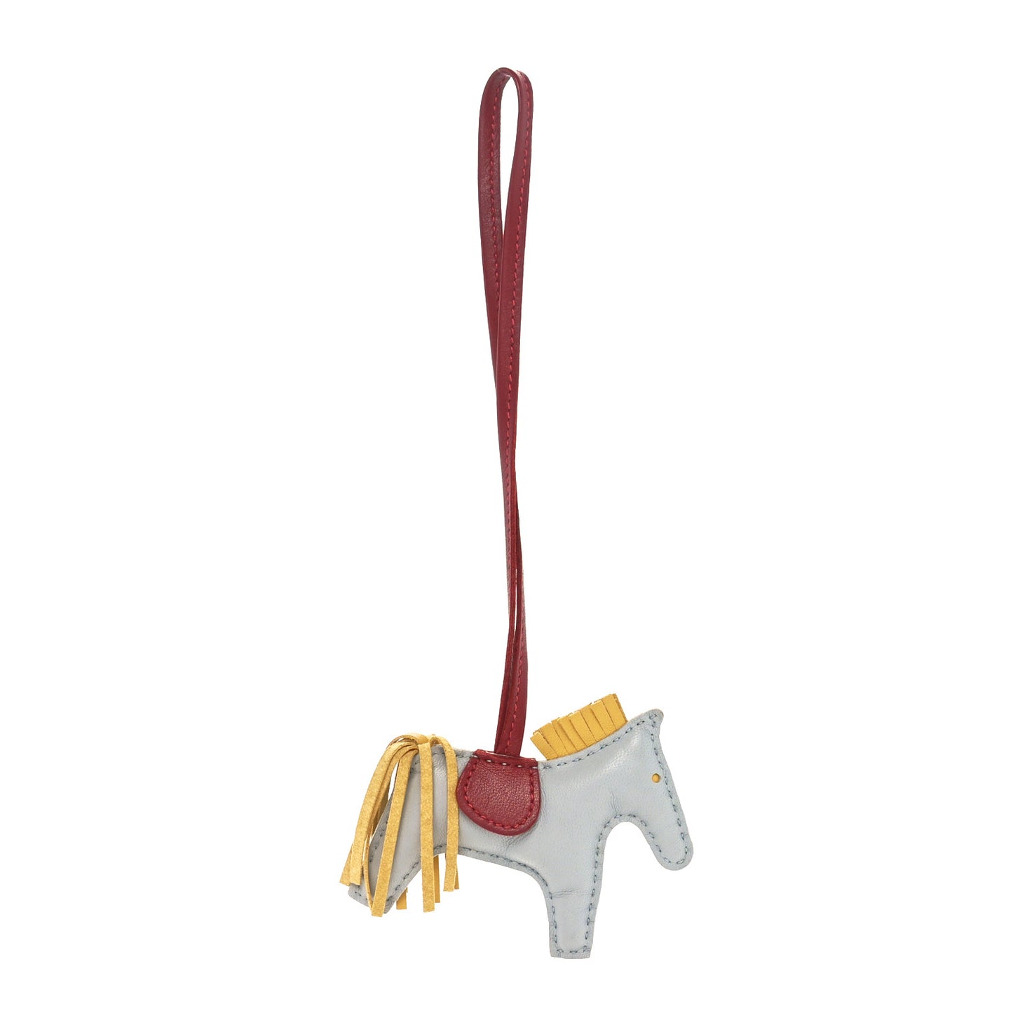 Milo Lambskin Grigri Rodeo Horse Bag Charm PM Bleu Glacier Curry Rouge H