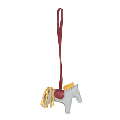 Hermes Milo Lambskin Grigri Rodeo Horse Bag Charm PM Bleu Glacier Curry Rouge H 1 of 5