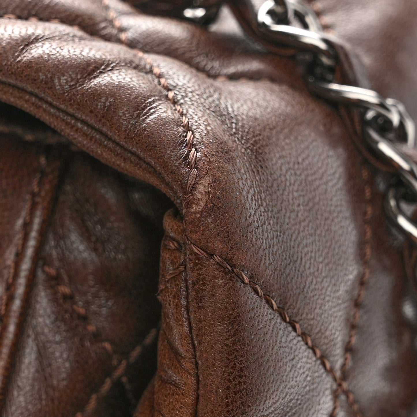 Lambskin Quilted Large Chanel 3 Flap Dark Brown
