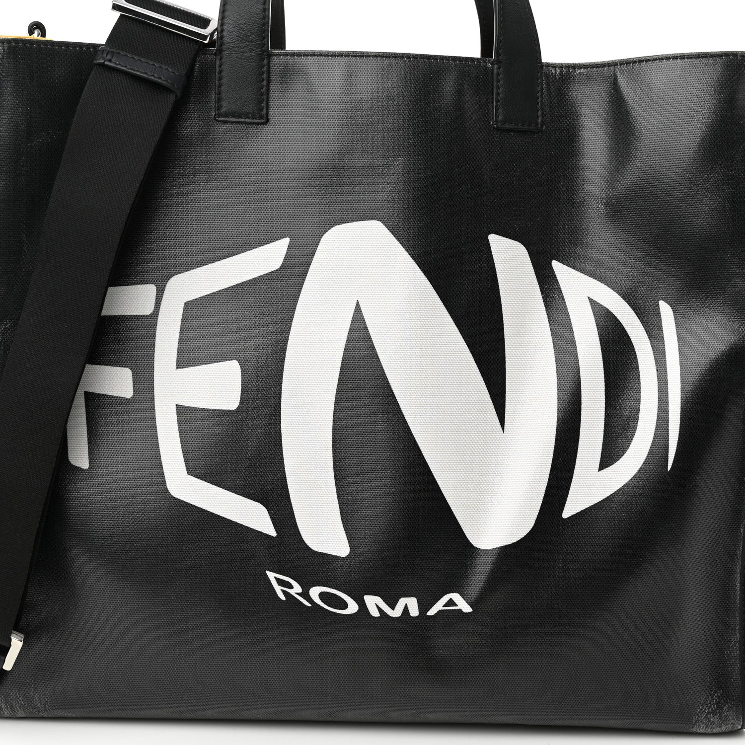 Fendi X SARAH COLEMAN Coated Canvas FF Fish Eye Logo Shopping Tote Black White 8 of 11