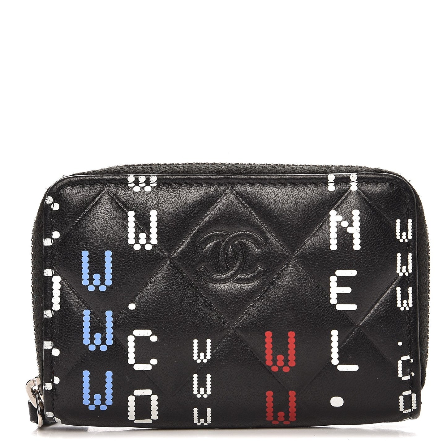Lambskin Quilted Data Center Zip Around Coin Purse Wallet Black