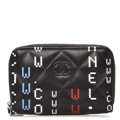 Chanel Lambskin Quilted Data Center Zip Around Coin Purse Wallet Black 1 of 7