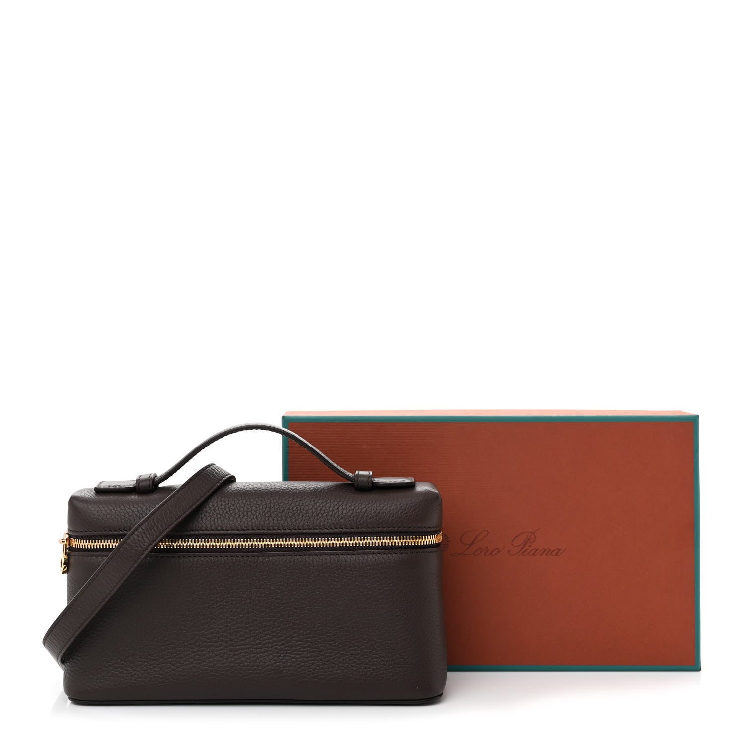 Loro Piana Grained Calfskin L19 Extra Pocket Pouch Dark Chocolate