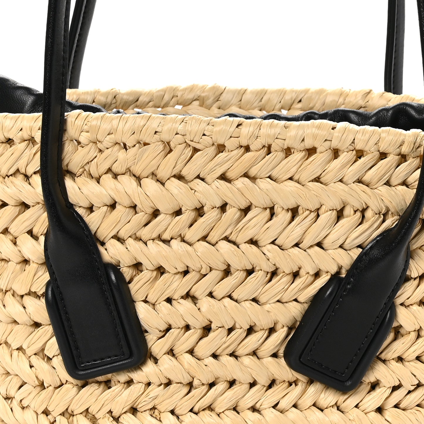 Raffia Calfskin Small Arco Basket Black