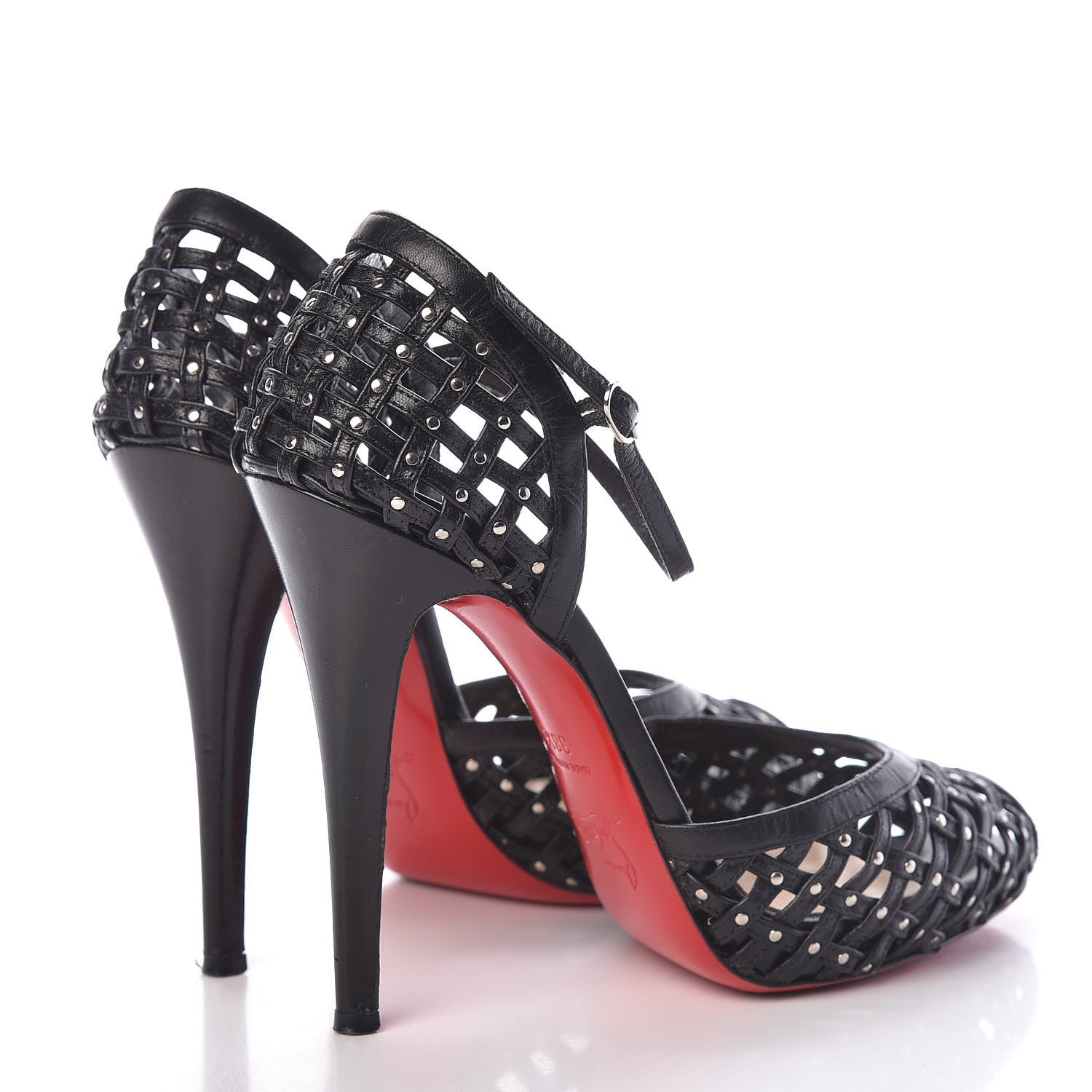 Christian Louboutin Shiny Nappa Studded Woven 120 Platform Peep Toe Pumps 38.5 Black 4 of 12
