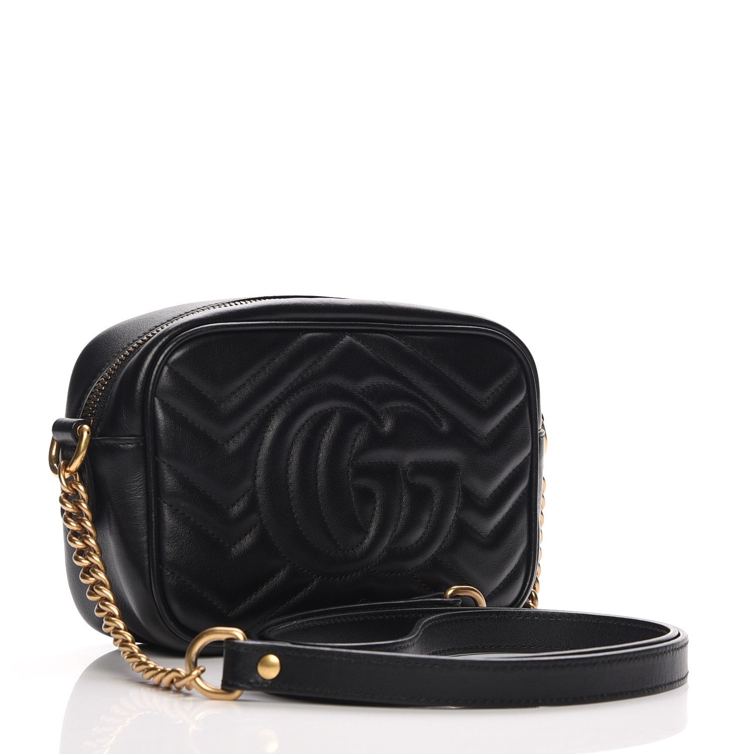 Gucci Calfskin Matelasse Mini GG Marmont Chain Shoulder Bag Black 3 of 7