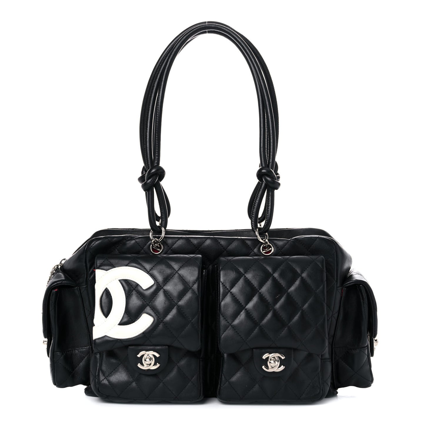 Calfskin Quilted Large Cambon Multipocket Reporter Black White