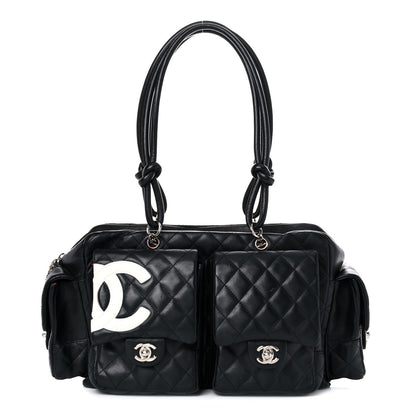 Chanel Calfskin Quilted Large Cambon Multipocket Reporter Black White 1 of 25
