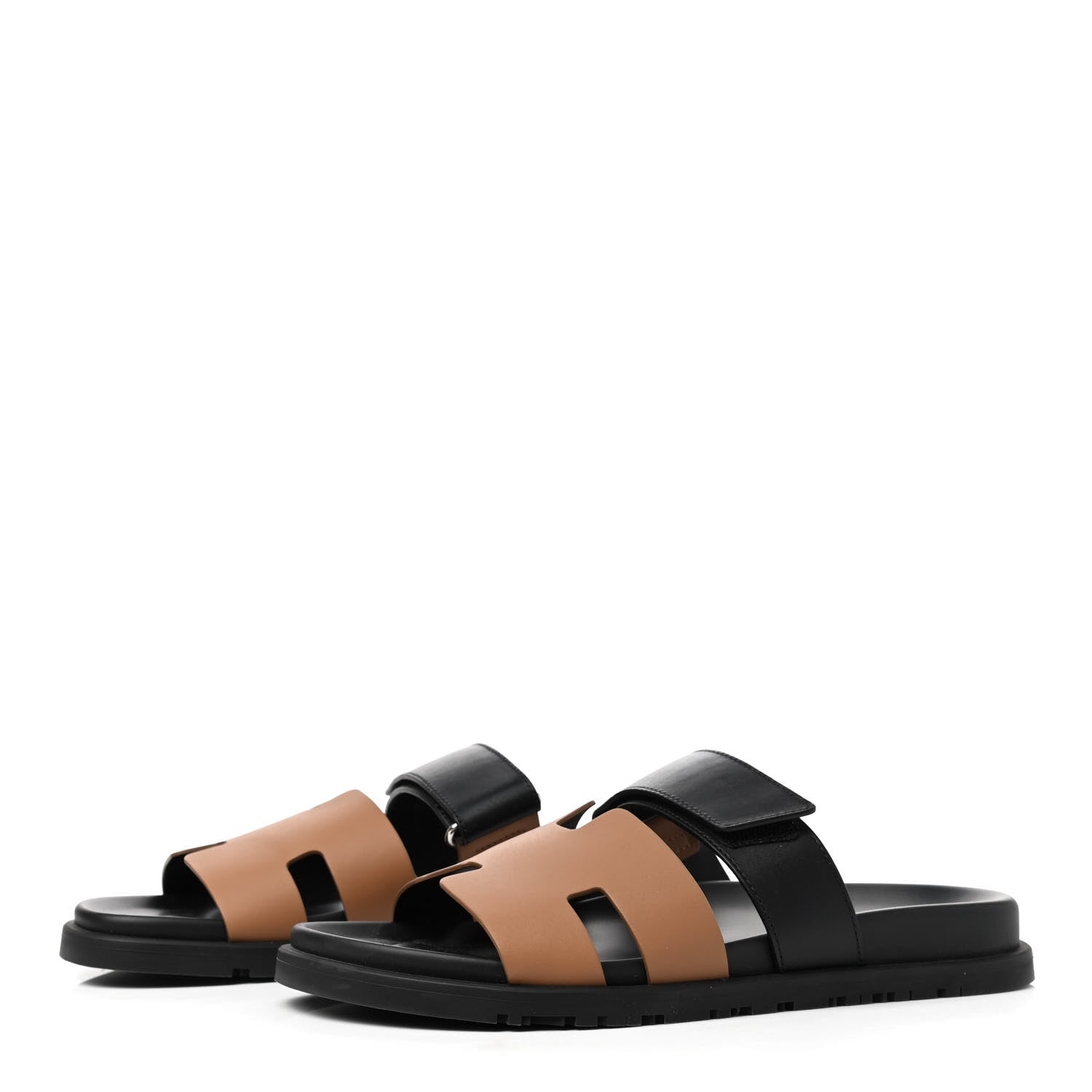 Hermes Calfskin Mens Chypre Sandals 41 Naturel Safari Black 3 of 8