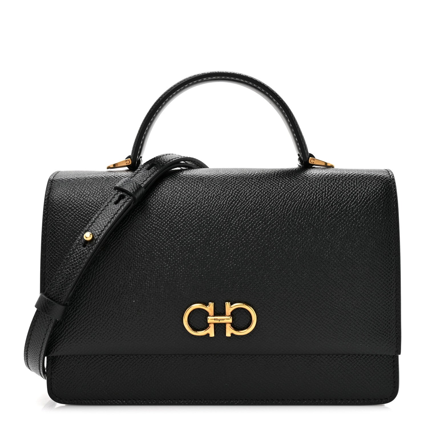 Salvatore Ferragamo Hammered Calfskin Seila Top Handle Crossbody Bag Black 1 of 9