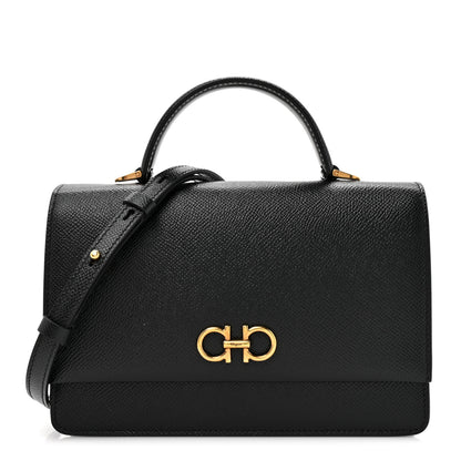 Salvatore Ferragamo Hammered Calfskin Seila Top Handle Crossbody Bag Black 1 of 9