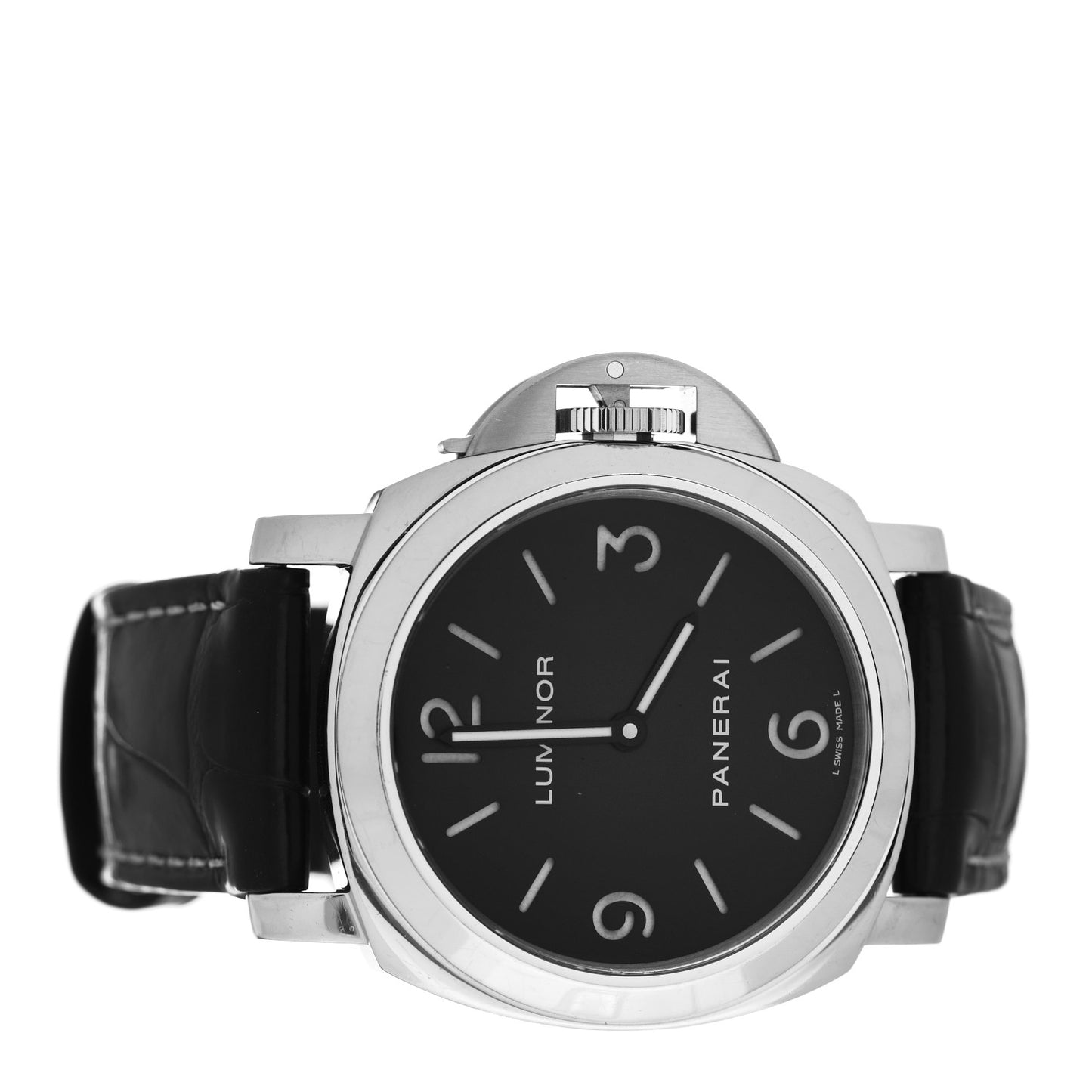 Stainless Steel Alligator 44mm Luminor Base Manual Winding Watch Black PAM00112