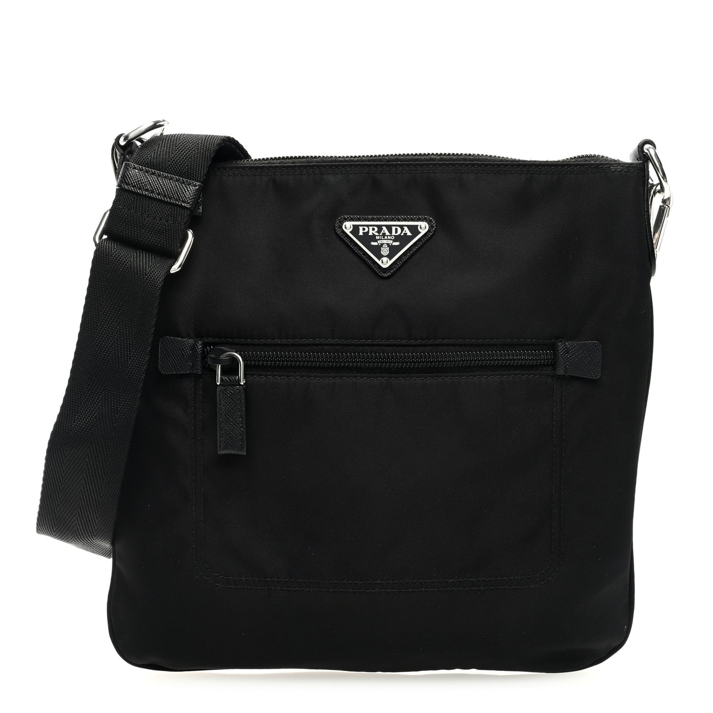 Nylon Saffiano Flat Messenger Bag Black