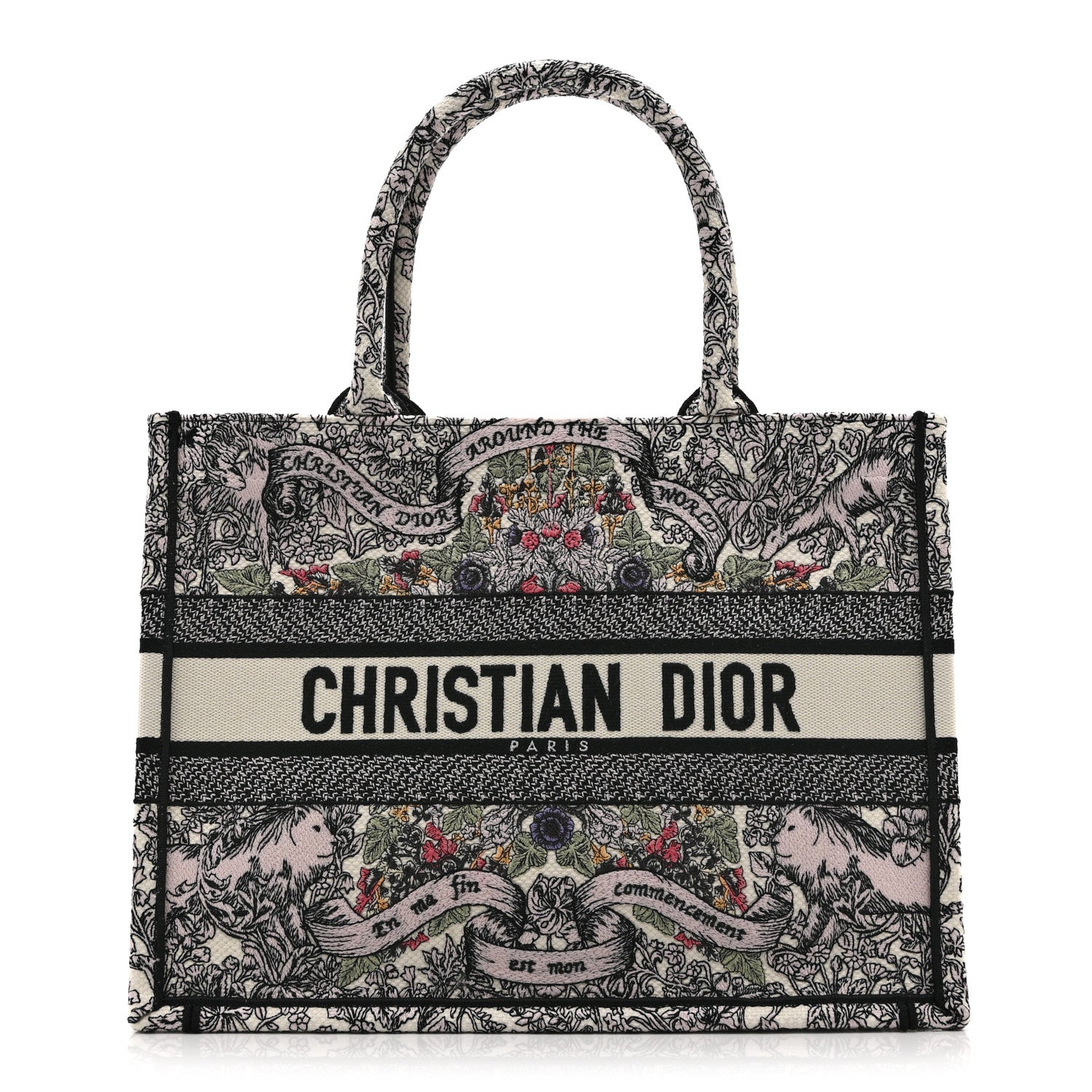 Christian Dior Canvas Embroidered Medium Book Tote White Multicolor 1 of 10
