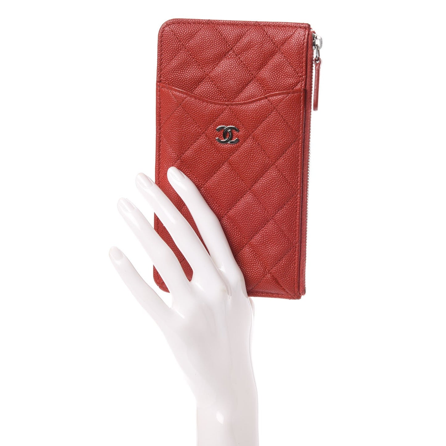 Caviar Quilted Flat Wallet Pouch Red