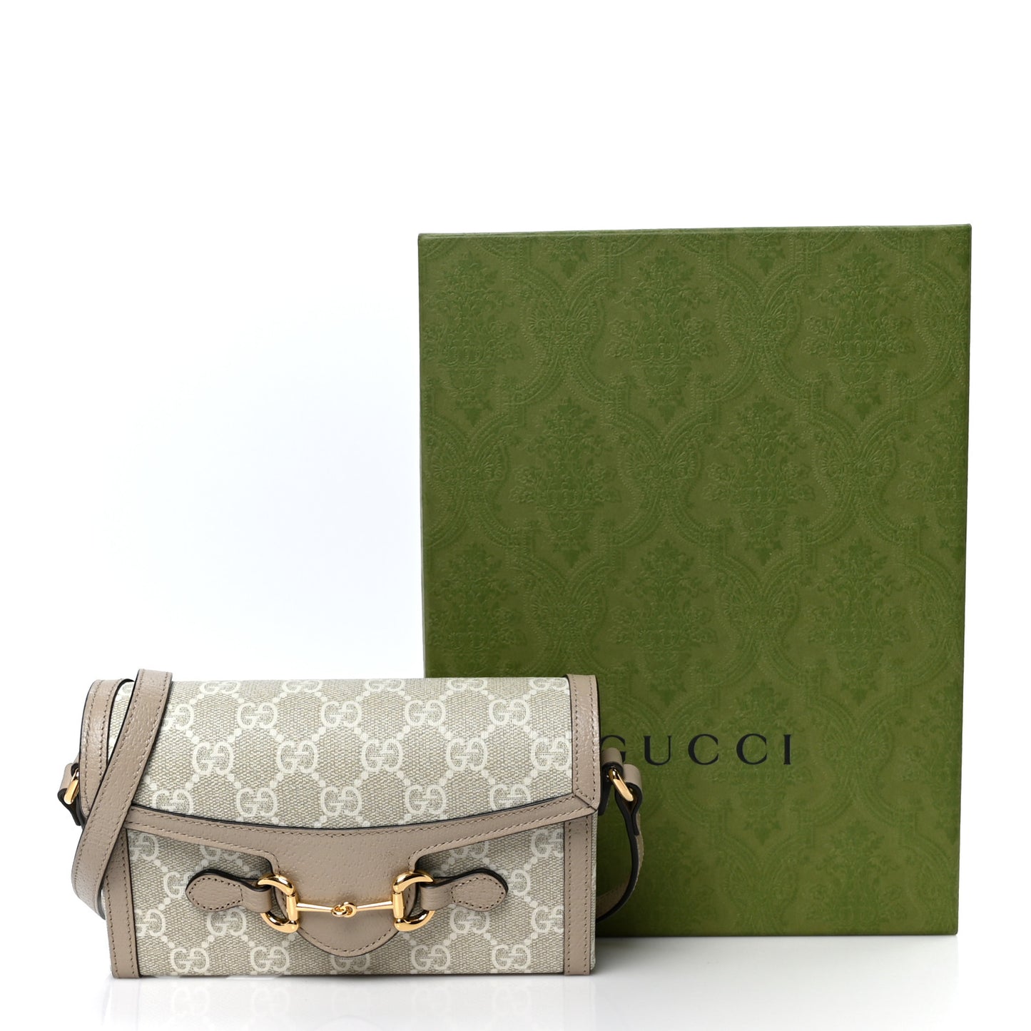 GG Supreme Monogram Textured Dollar Calfskin Mini Horsebit 1955 Shoulder Bag Beige Mystic White Oatmeal