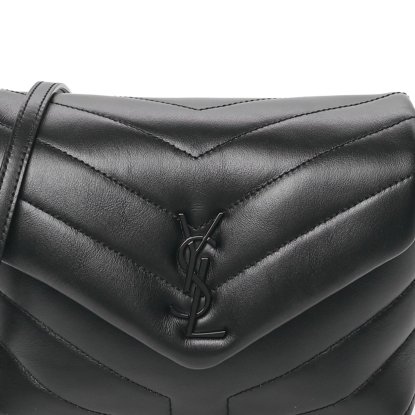 Calfskin Y Quilted Monogram Monochrome Toy Loulou Crossbody Bag Black