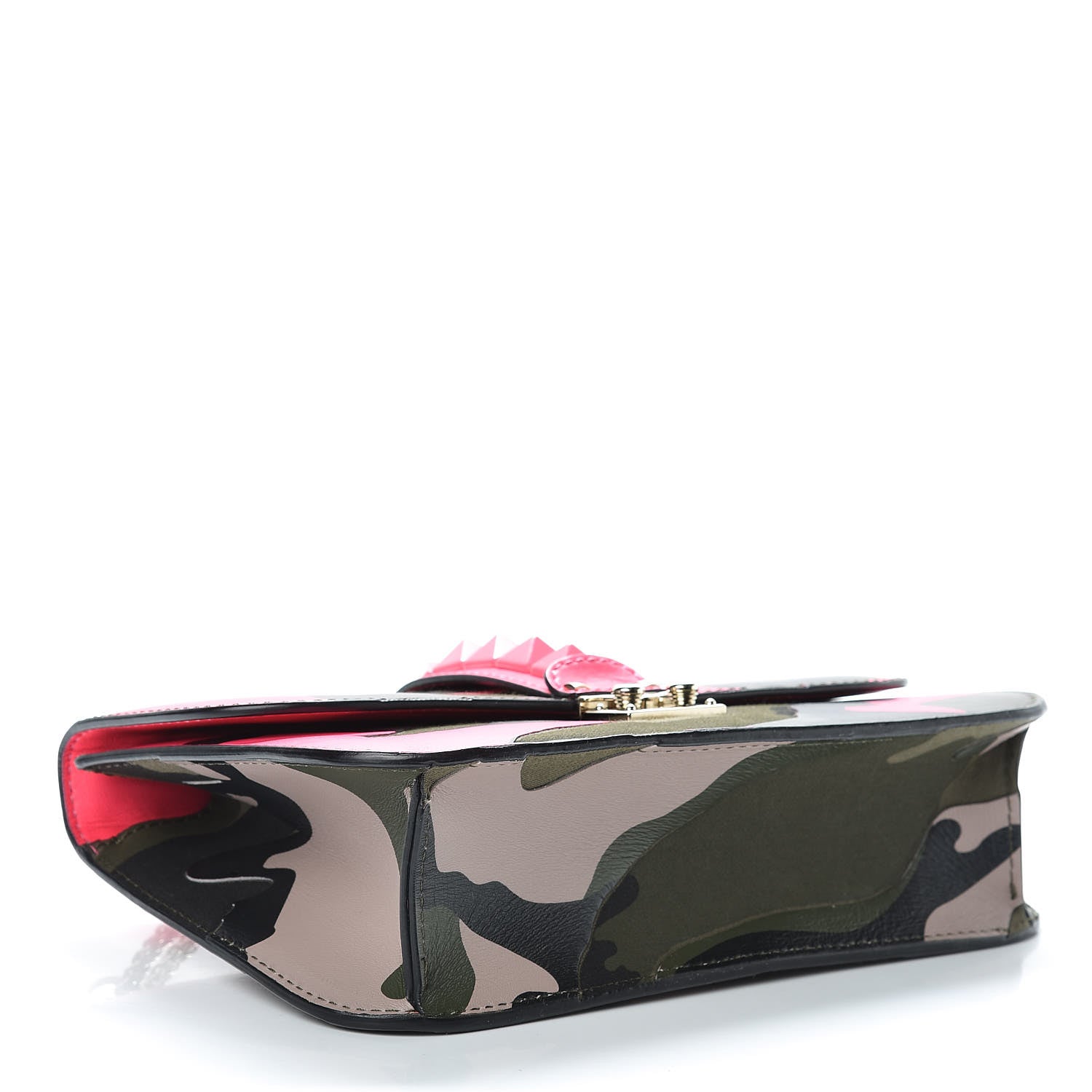 Valentino Garavani Nappa Canvas Camouflage Medium Glam Lock Rockstud Flap Fuxia Fluo 4 of 14