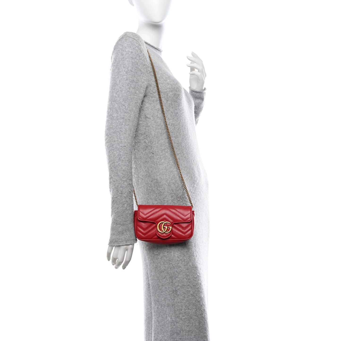 Calfskin Matelasse Super Mini GG Marmont Shoulder Bag Hibiscus Red