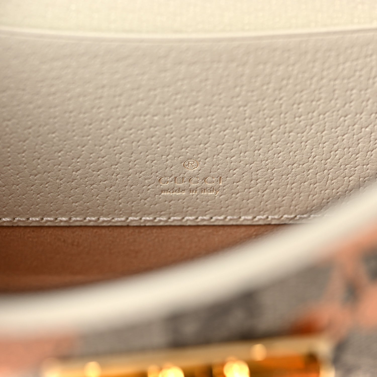 Gucci GG Supreme Monogram Berry Textured Dollar Calfskin Mini Padlock Top Handle Shoulder Bag Beige Ebony Light Copper Mystic White 5 of 7