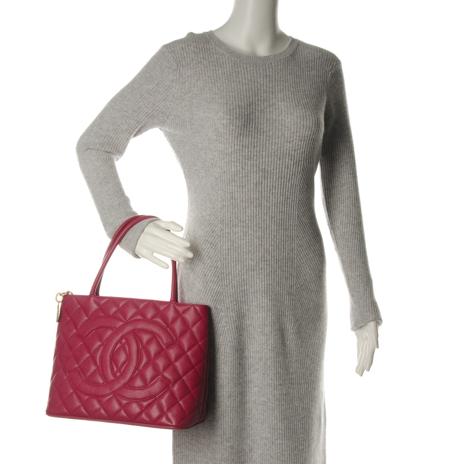 Chanel Caviar Medallion Tote Dark Pink 2 of 7