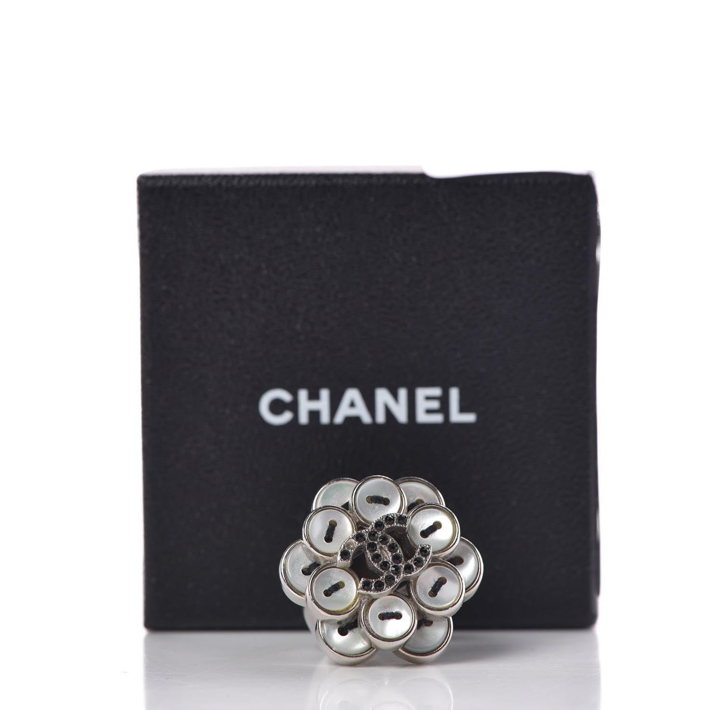 Crystal CC Button Ring 6 White