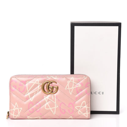 Gucci Calfskin Matelasse GucciGhost GG Marmont Zip Around Wallet Perfect Pink Rosa Ivory 9 of 9