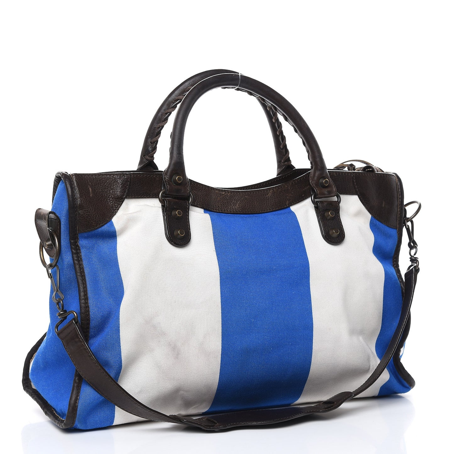 Agneau Canvas Striped Raye Classic Hardware City Brown Bleu White