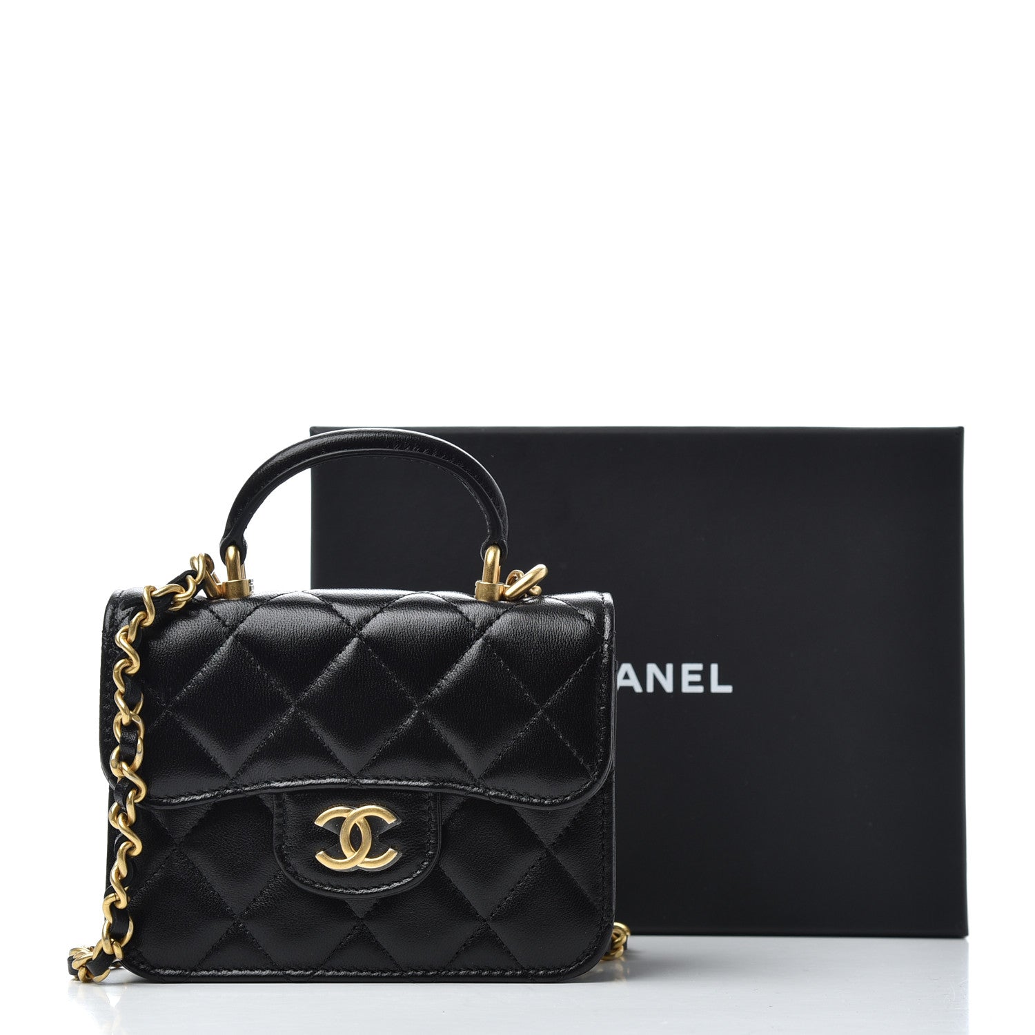 Chanel Lambskin Quilted Top Handle Flap Coin Purse With Chain Black 9 of 9