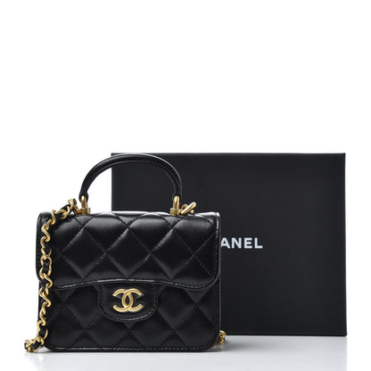 Chanel Lambskin Quilted Top Handle Flap Coin Purse With Chain Black 9 of 9
