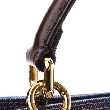 Fendi Denim Fabric Jacquard Cuoio FF 1974 Medium Peekaboo I SEE U Satchel Blue Tobacco Moro 11 of 11